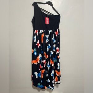 PatPat Black Dress with Multicolor Butterfly Accents